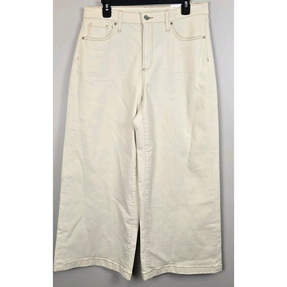 Chicos High Rise Wide Leg Cropped Ivory Denim Size 10 (1.5) 30" Waist 26" Inseam - Picture 1 of 9